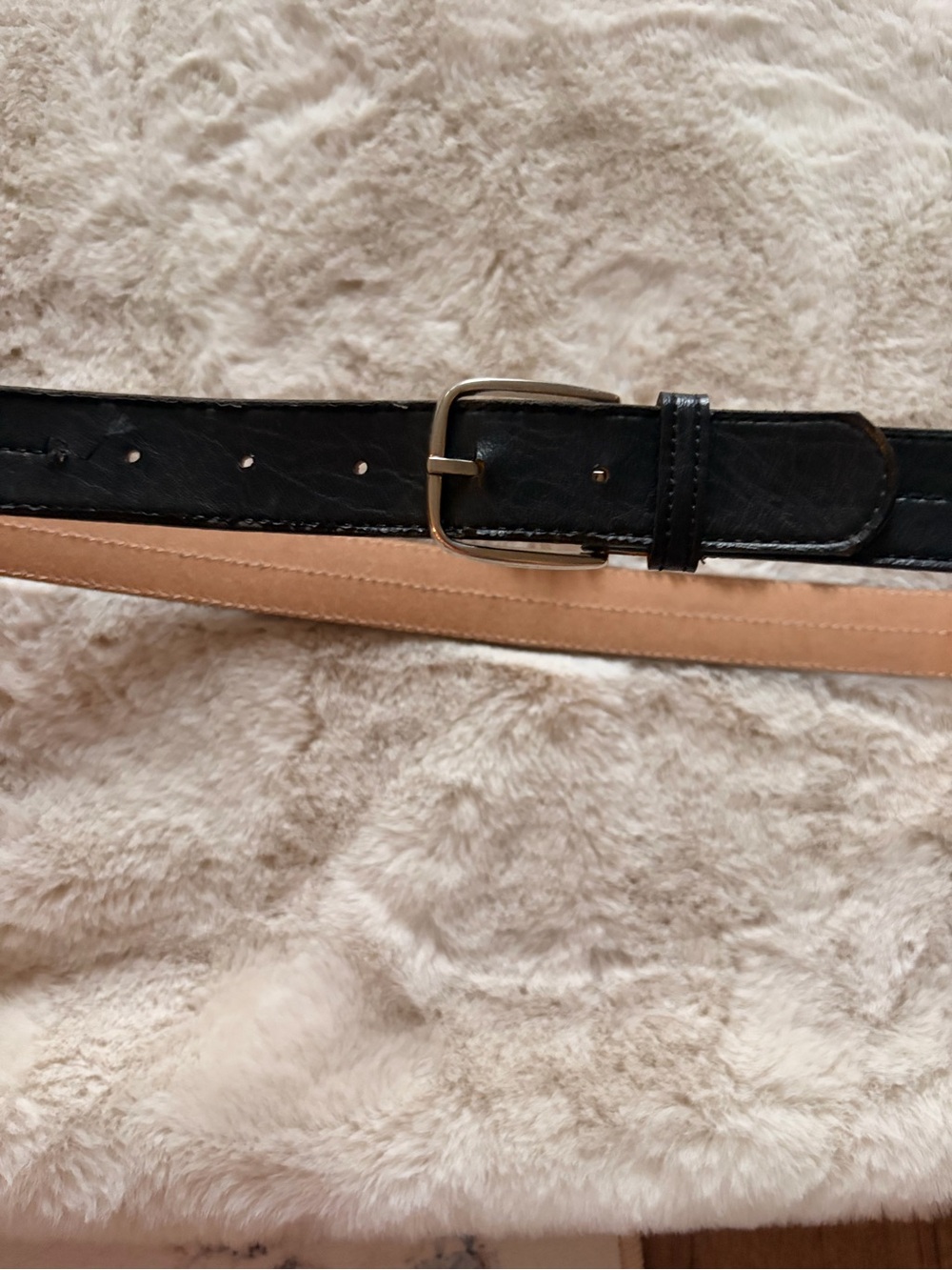 Classic Black Leather Belt with Tan Accent